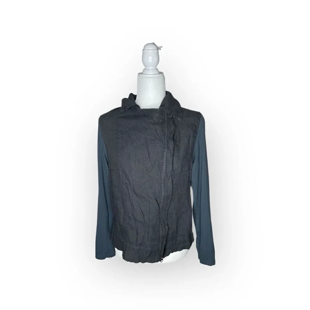 FLAX Asymmetrical Zip Hooded Sweatshirt Jacket